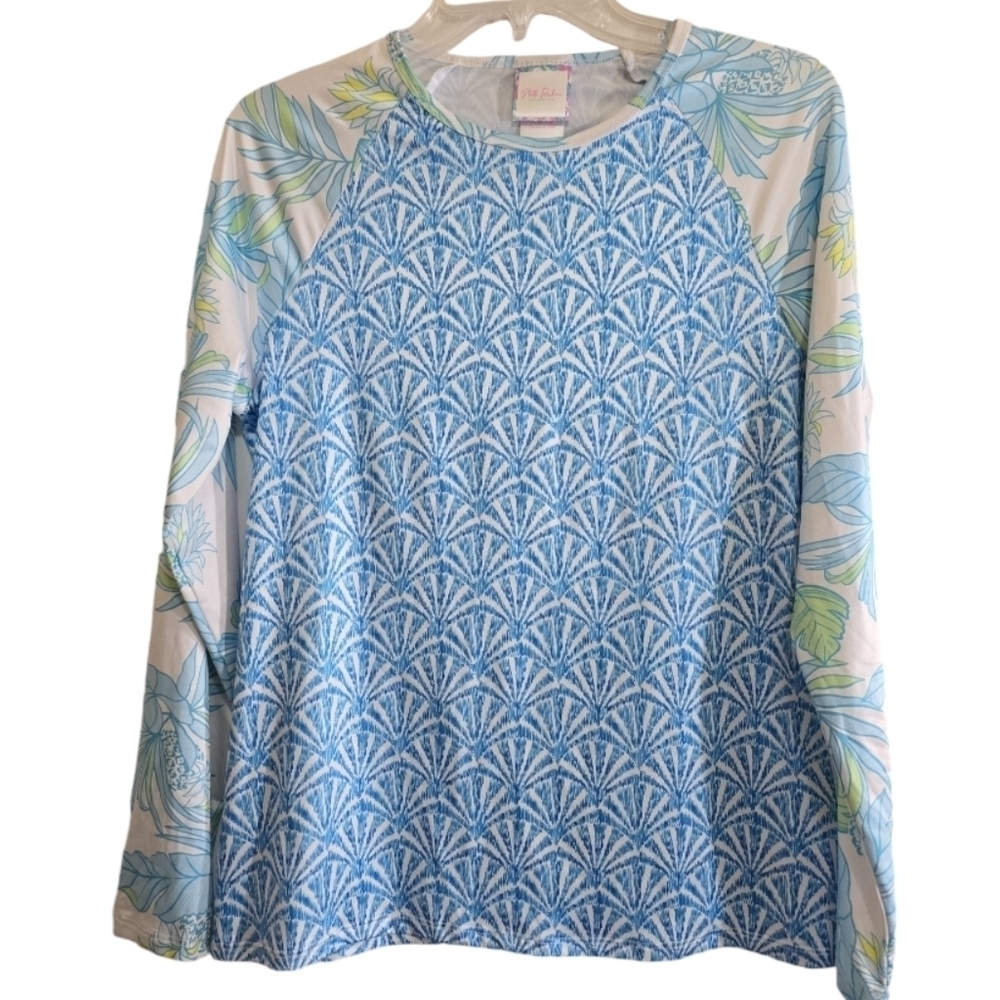 Stella Parker Collection Shell Print Hawaiian Rash Guard Large UV Protection